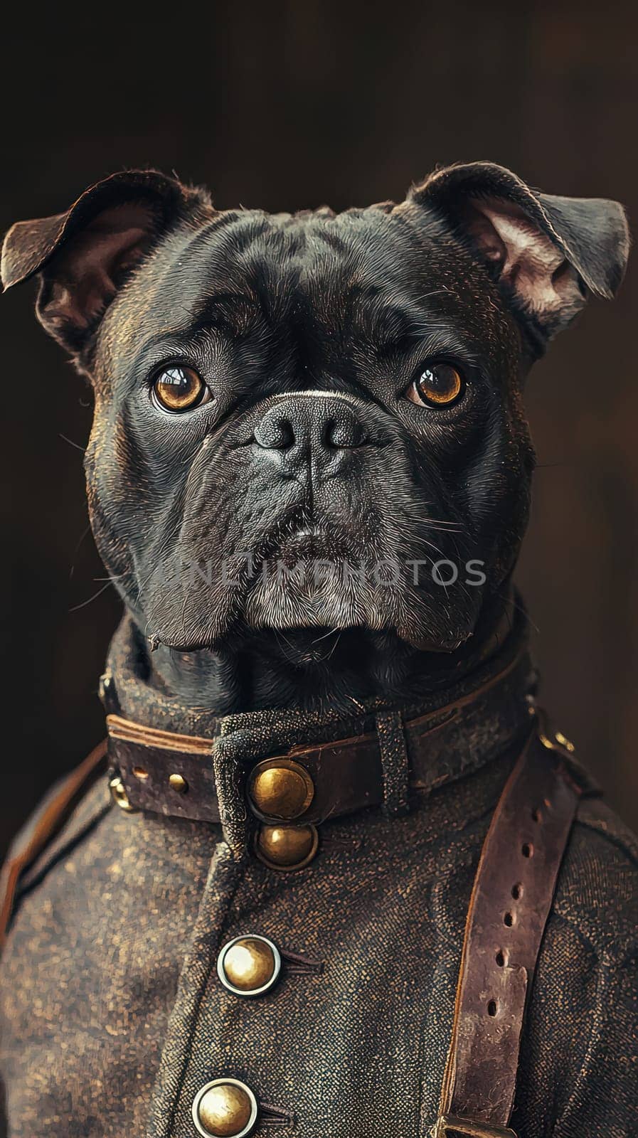 A Regal black dog in vintage attire, showcasing proud expression and unique style