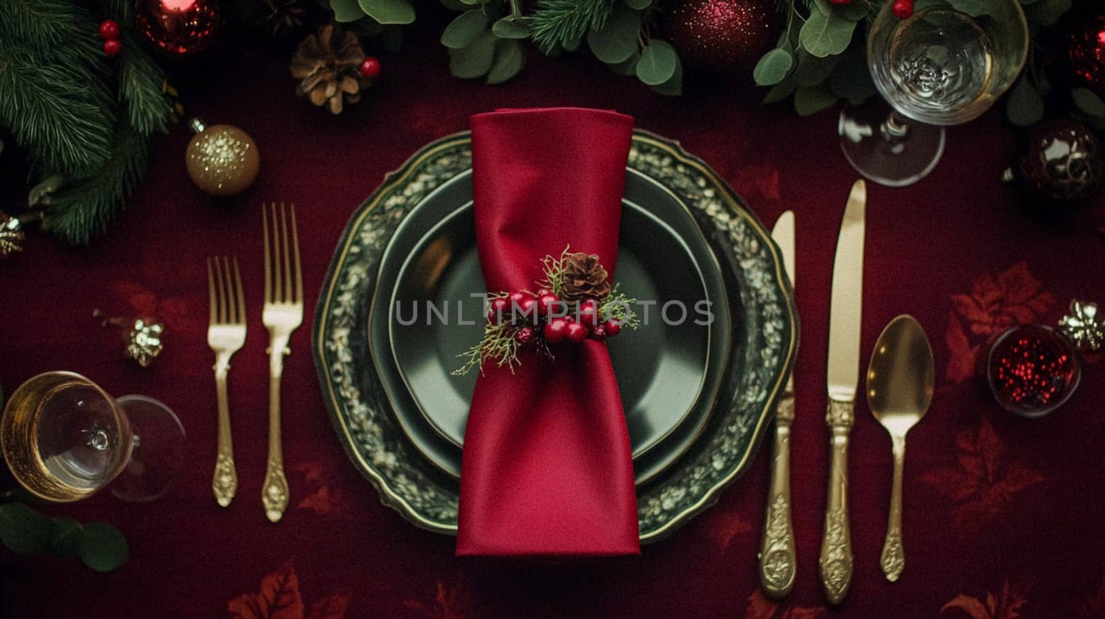 Christmas tablescape decoration, formal family dinner holiday celebration, luxury table setting decor, English country and home style idea