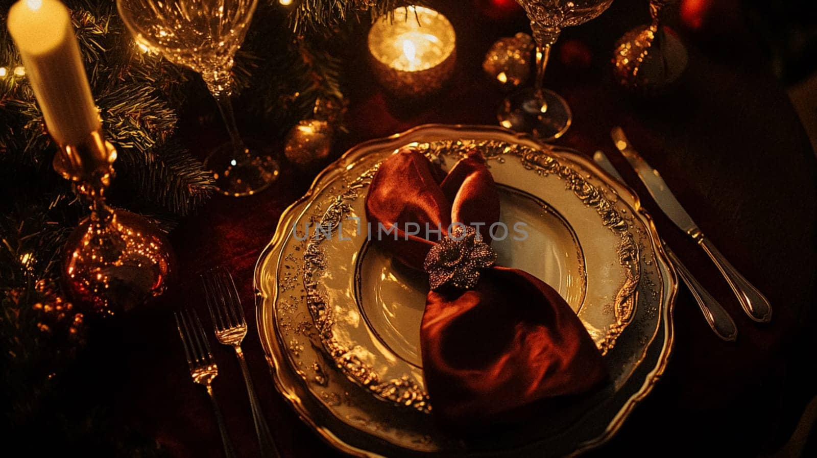 Christmas tablescape decoration, formal family dinner holiday celebration, luxury table setting decor, English country and home style idea