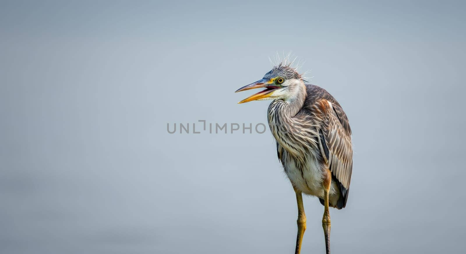 Close-up of a heron standing against a blurred natural background, showcasing its distinctive plumage and sharp beak. the image highlights the bird's intricate feather patterns and striking posture, ideal for nature-themed designs or educational content.