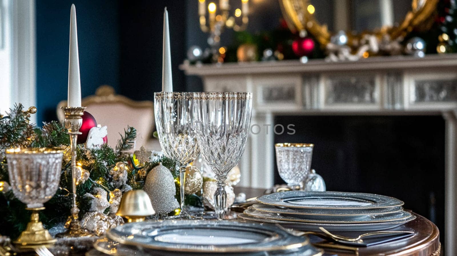 Christmas tablescape decoration, formal family dinner holiday celebration, luxury table setting decor, English country and home style idea