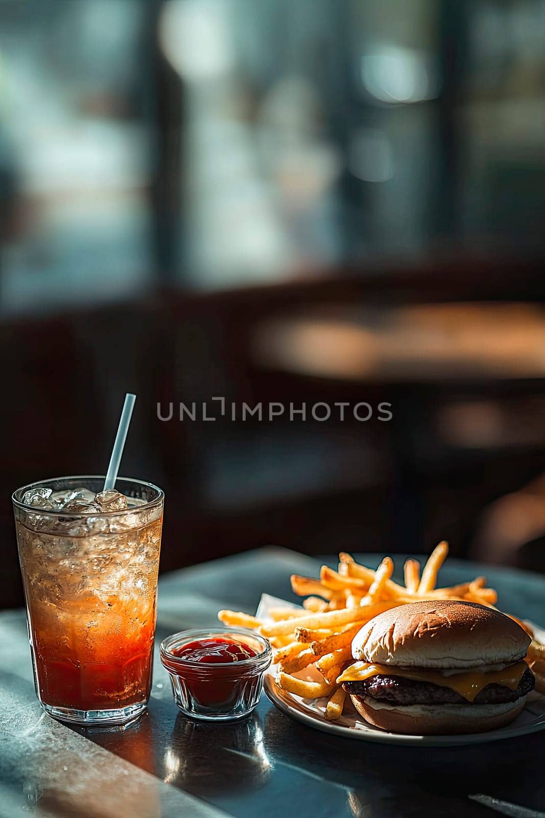 burger and fries fast food. Selective focus. Food.