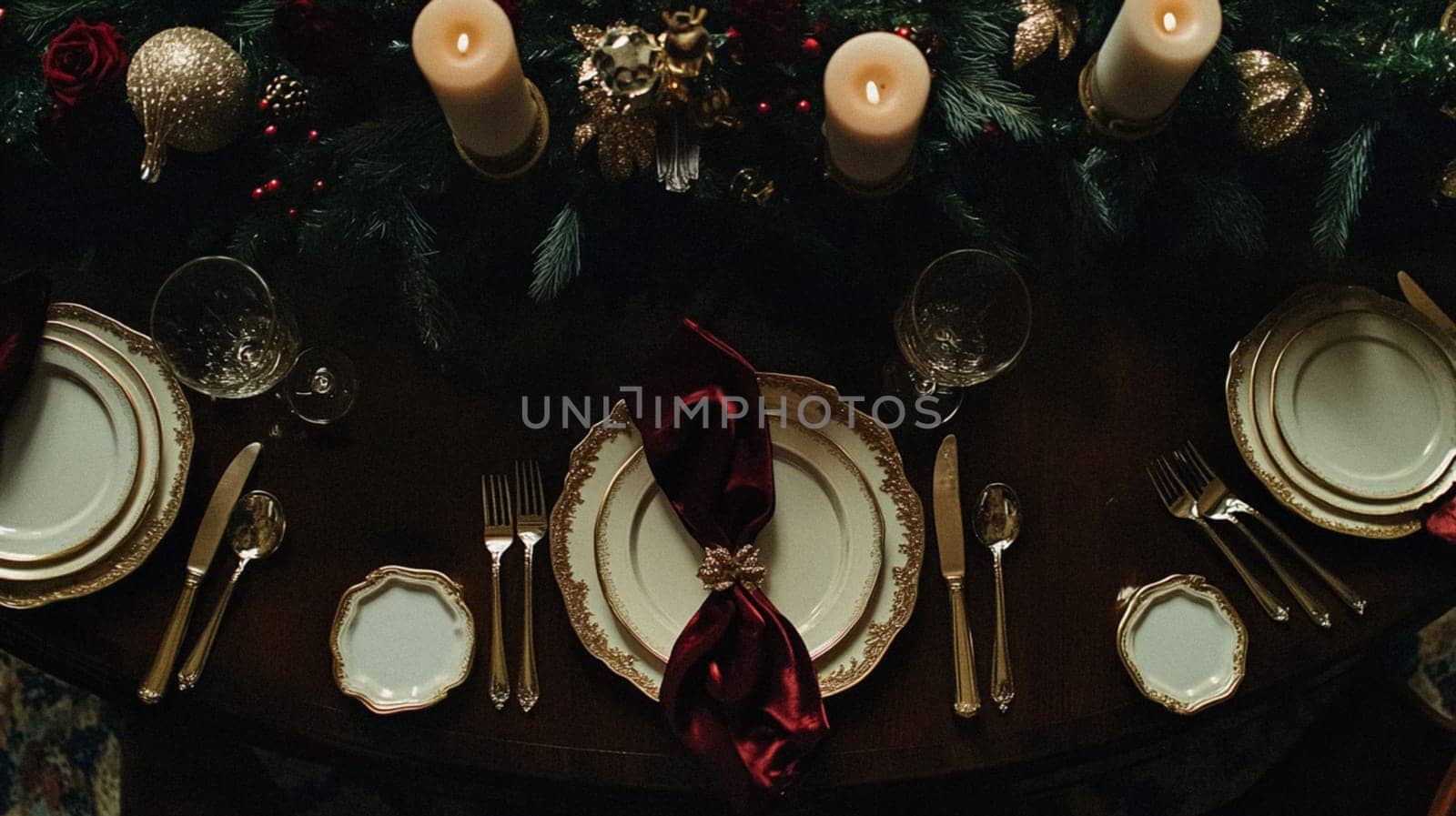 Christmas tablescape decoration, formal family dinner holiday celebration, luxury table setting decor, English country and home style idea