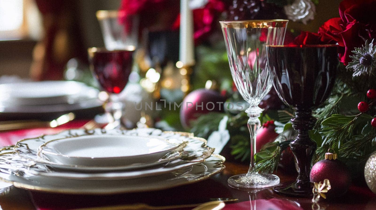 Christmas tablescape decoration, formal family dinner holiday celebration, luxury table setting decor, English country and home style idea