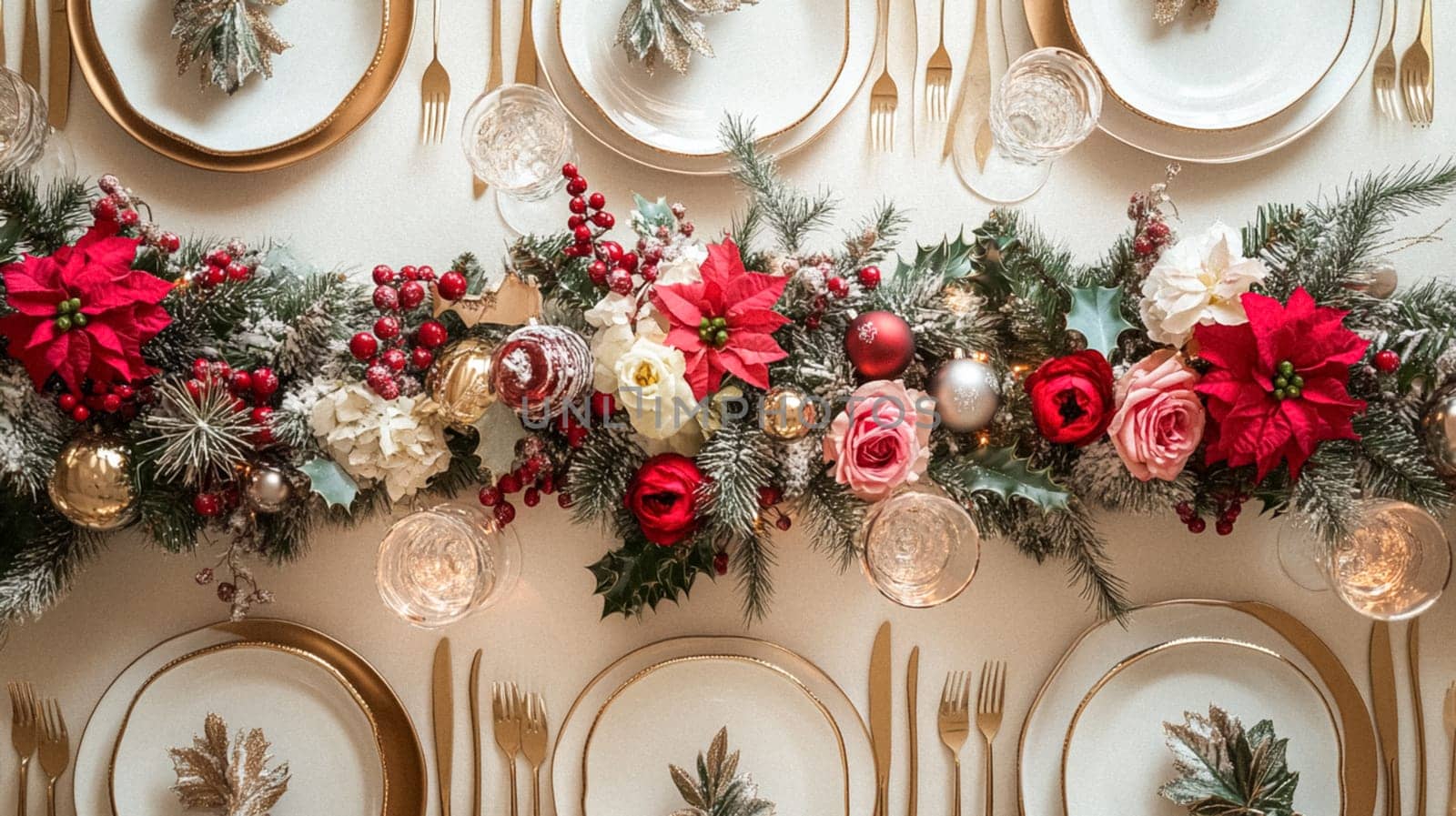 Christmas tablescape decoration, formal family dinner holiday celebration, luxury table setting decor, English country and home style idea