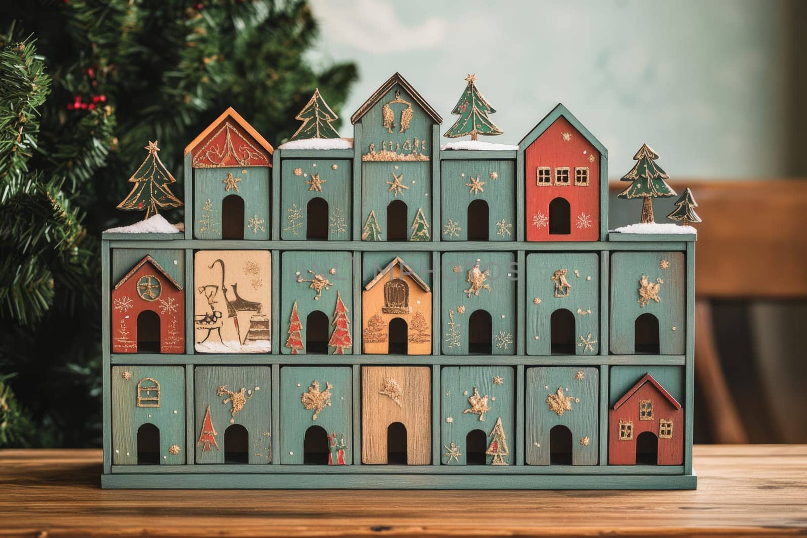A wooden advent calendar for Christmas