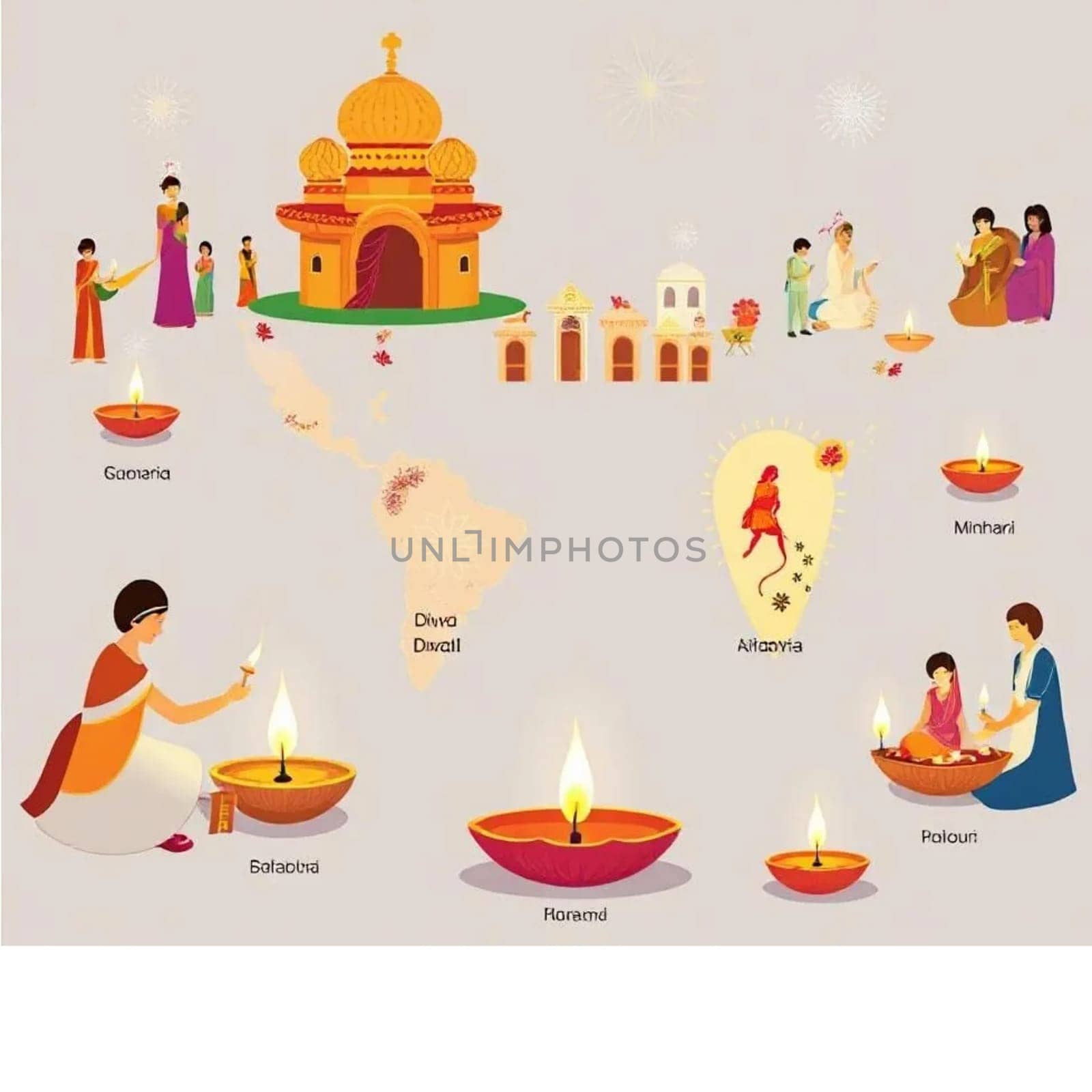 Diya flame symbol orange yellow bright light.High quality illustration