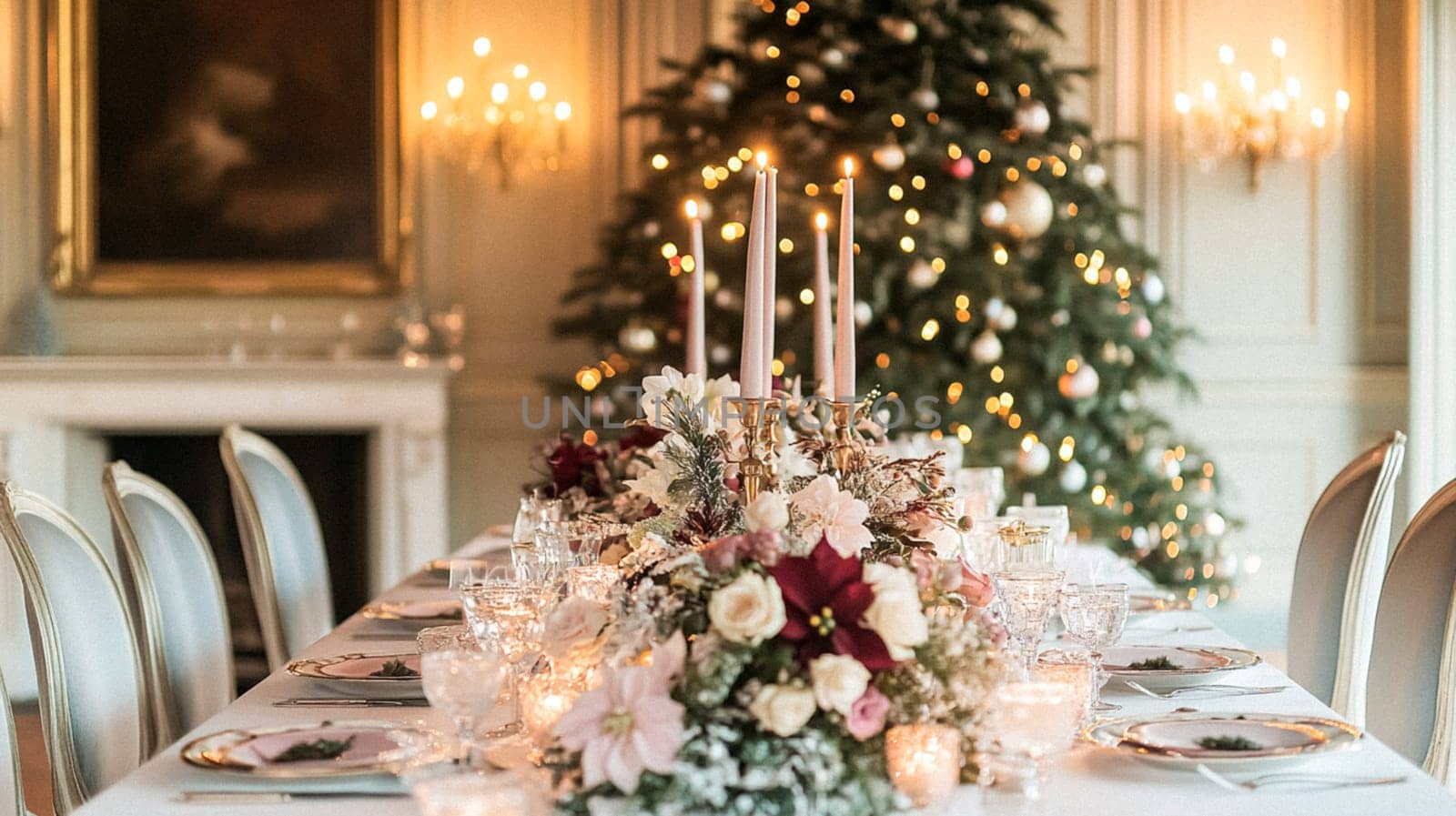 Christmas tablescape decoration, formal family dinner holiday celebration, luxury table setting decor, English country and home style idea