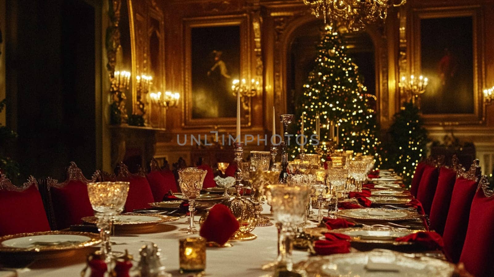 Christmas tablescape decoration, formal family dinner holiday celebration, luxury table setting decor, English country and home style idea