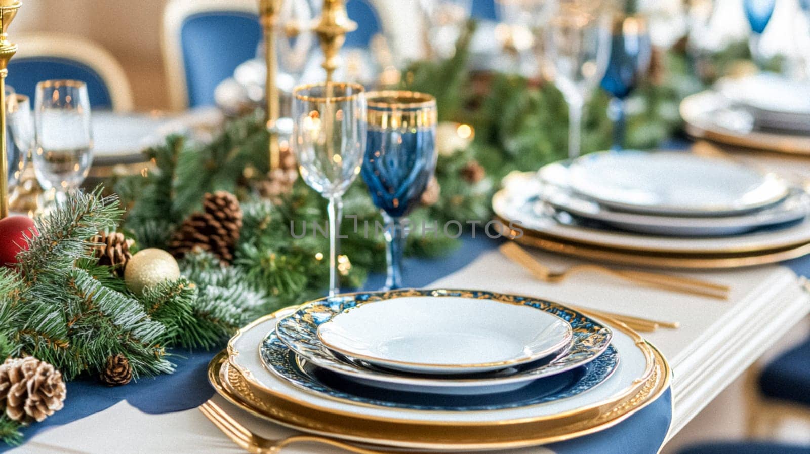 Christmas tablescape decoration, formal family dinner holiday celebration, luxury table setting decor, English country and home style idea