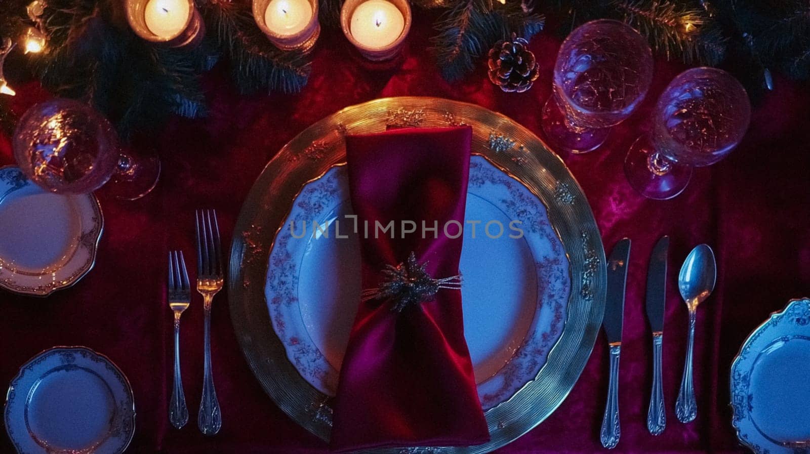 Christmas tablescape decoration, formal family dinner holiday celebration, luxury table setting decor, English country and home style idea