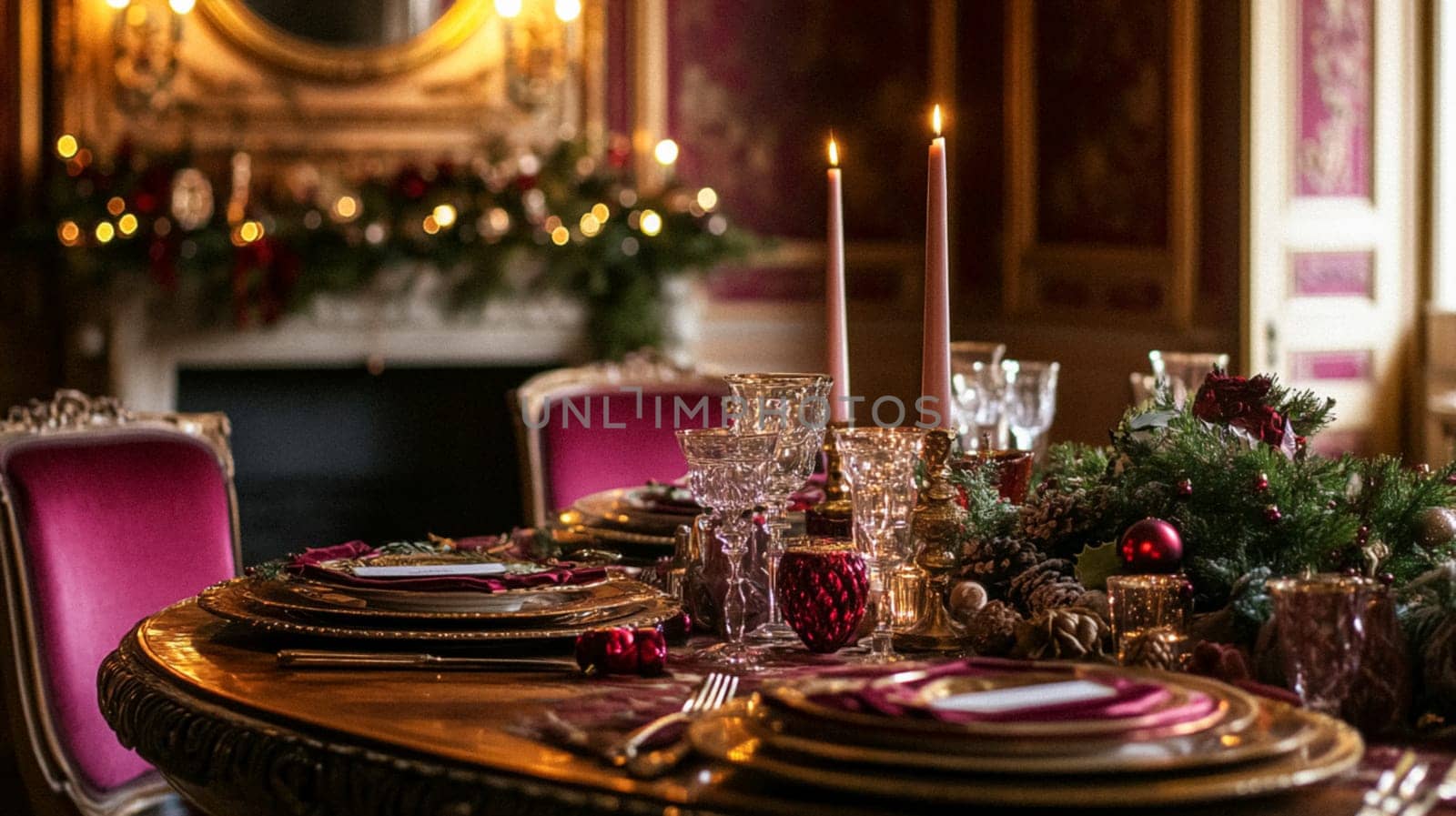 Christmas tablescape decoration, formal family dinner holiday celebration, luxury table setting decor, English country and home style idea