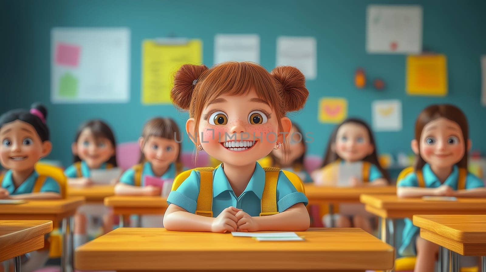 Excited Girl In Classroom Full Of Students, Learning About Dental Hygiene Together, Back To School
