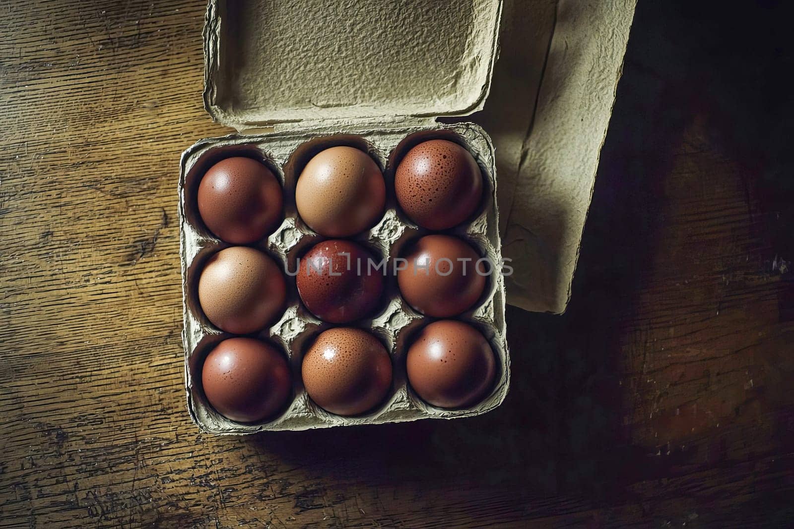Cardboard packaging with chicken eggs. AI generated..