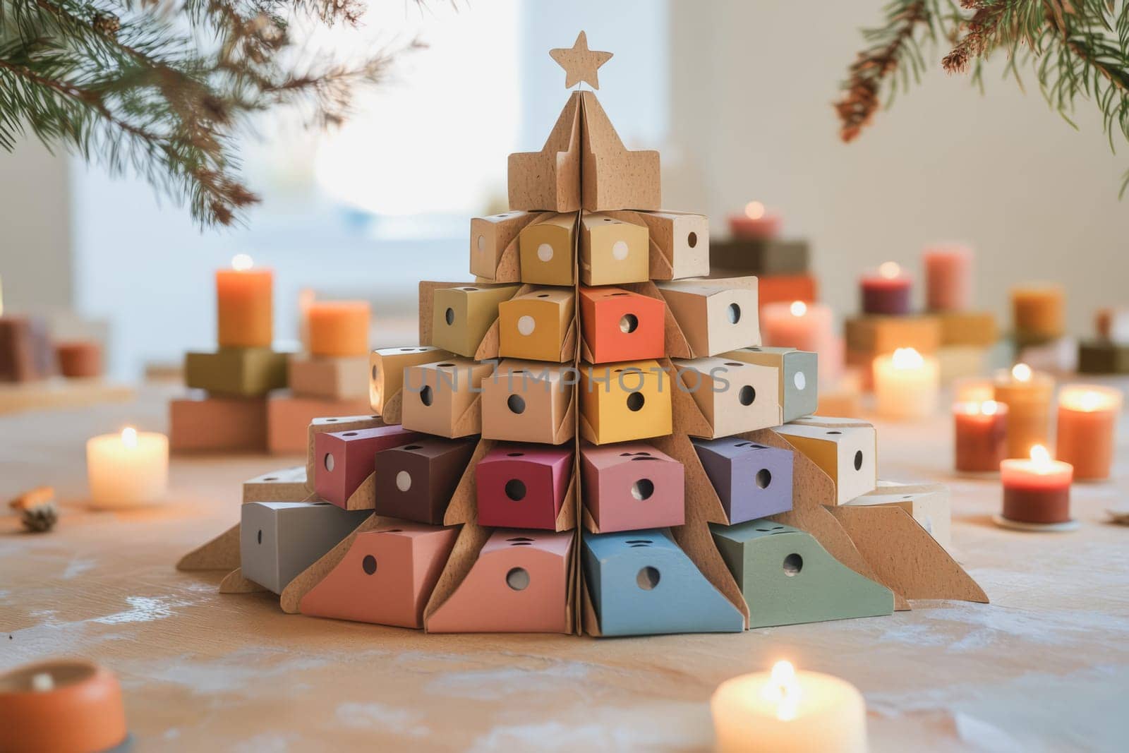 Christmas tree shaped paper boxes advent calendar for a Christmas
