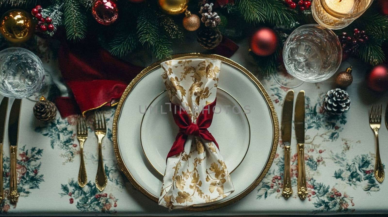 Christmas tablescape decoration, formal family dinner holiday celebration, luxury table setting decor, English country and home style idea