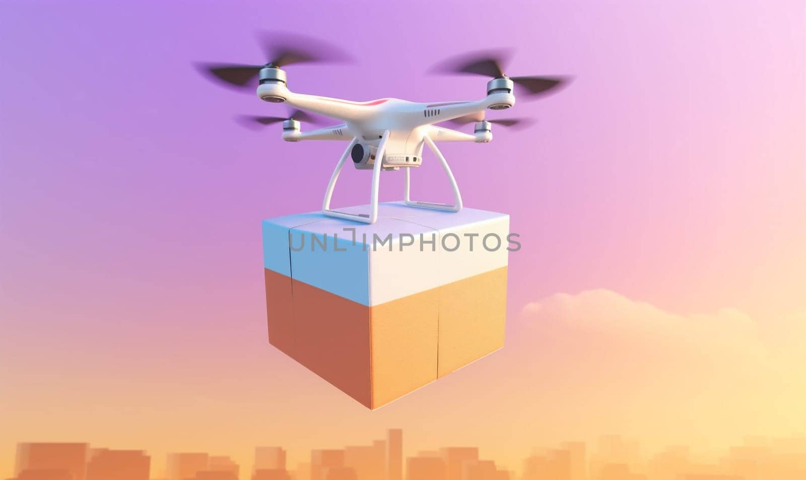 robot fly package helicopter drone parcel box air city concept delivery smart cargo wireless deliver technology blue fast remote aircraft. Generative AI.