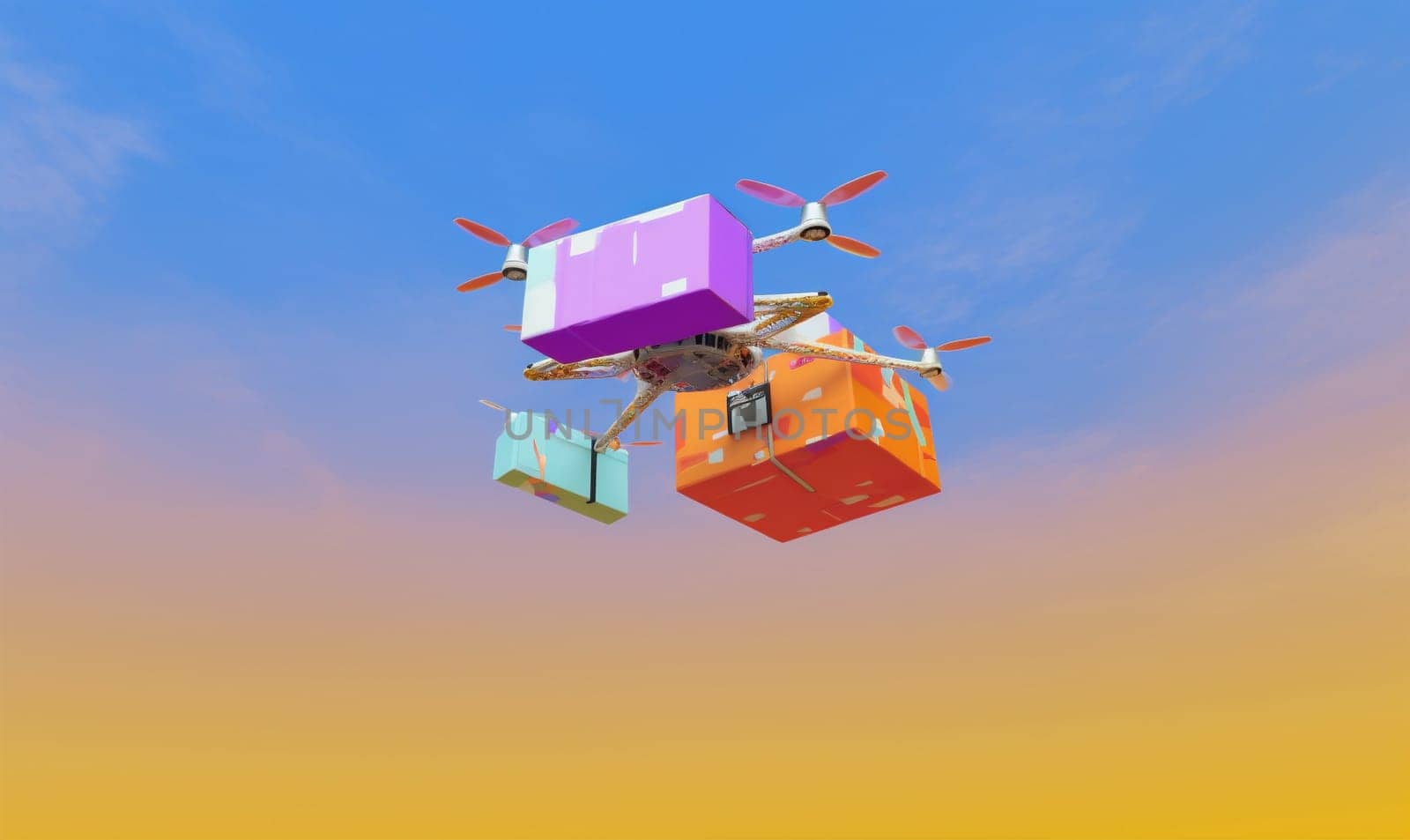 helicopter delivery blue drone aircraft fast technology air cargo fly. Generative AI. by Vichizh