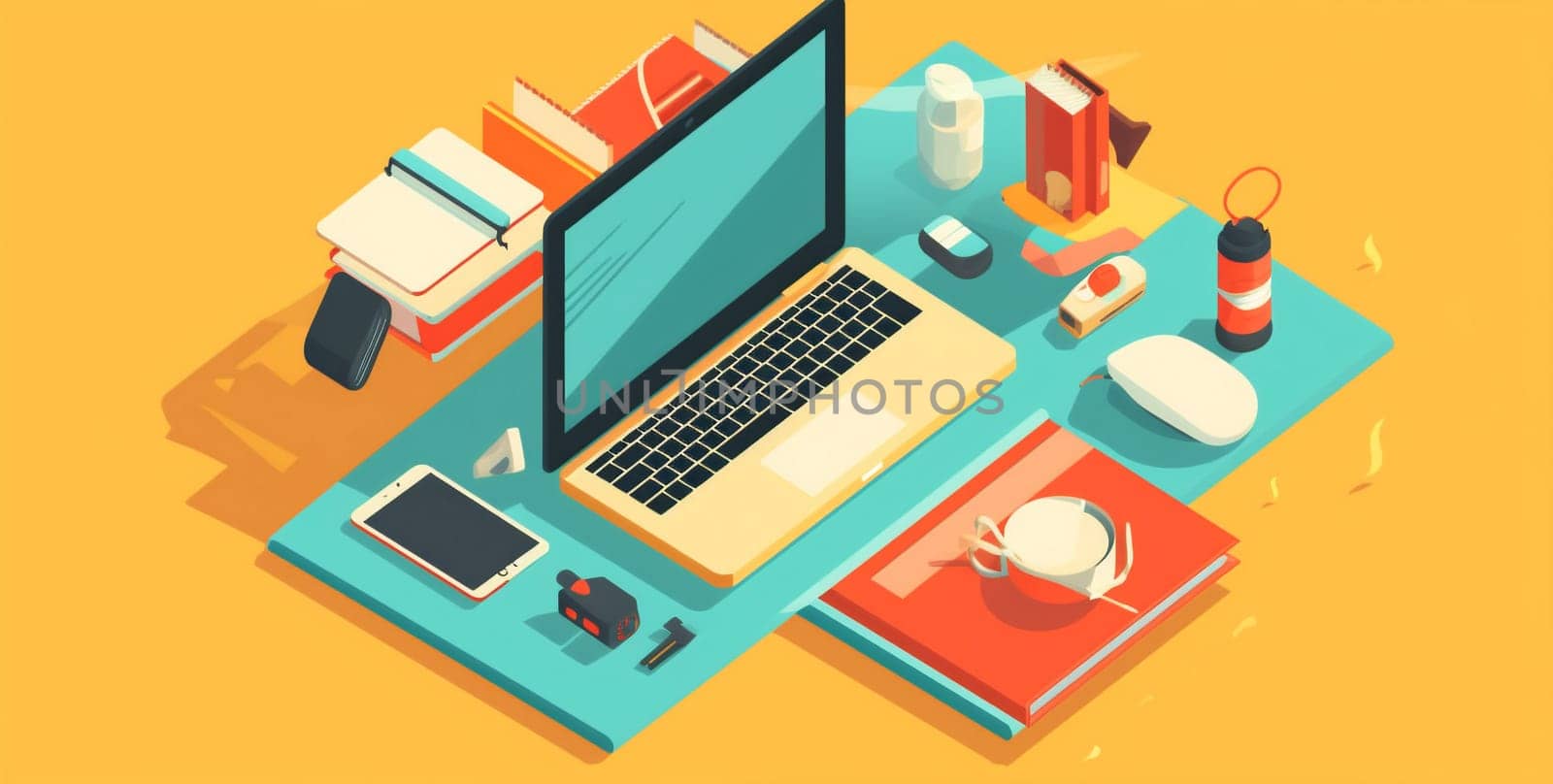 notebook desktop design laptop colours modern workspace icon space object concept isolated web communication technology computer gadget business graphic copy background. Generative AI.