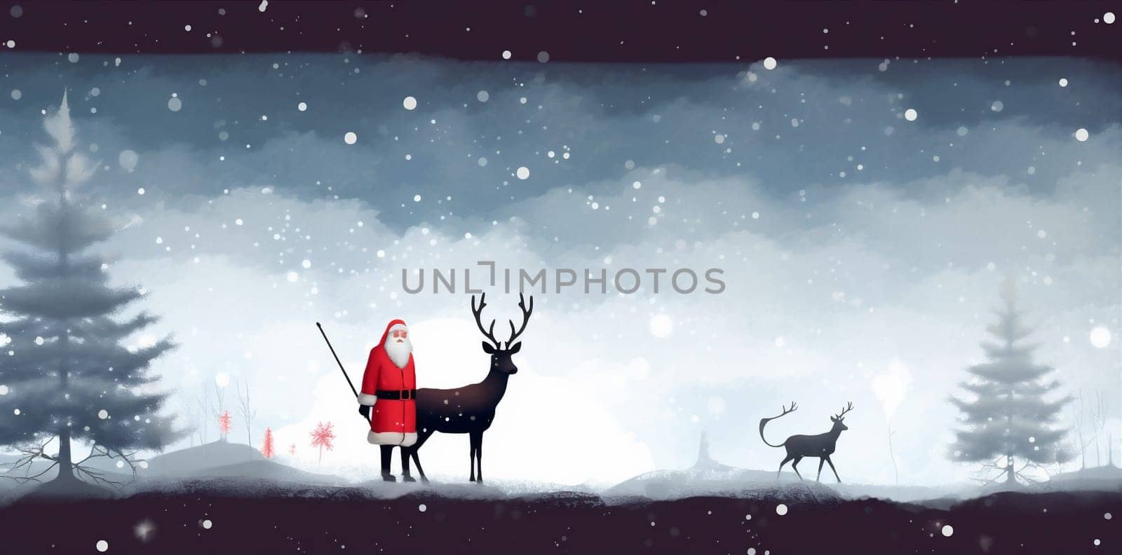 illustration claus vintage card sleigh snow christmas greeting reindeer santa. Generative AI. by Vichizh