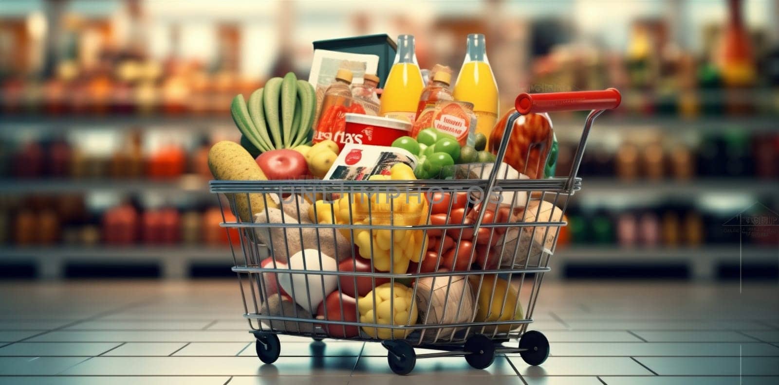 background illustration lifestyle buy basket commerce shop buying fresh red food delivery store online market shelf grocery supermarket retail shopping. Generative AI.