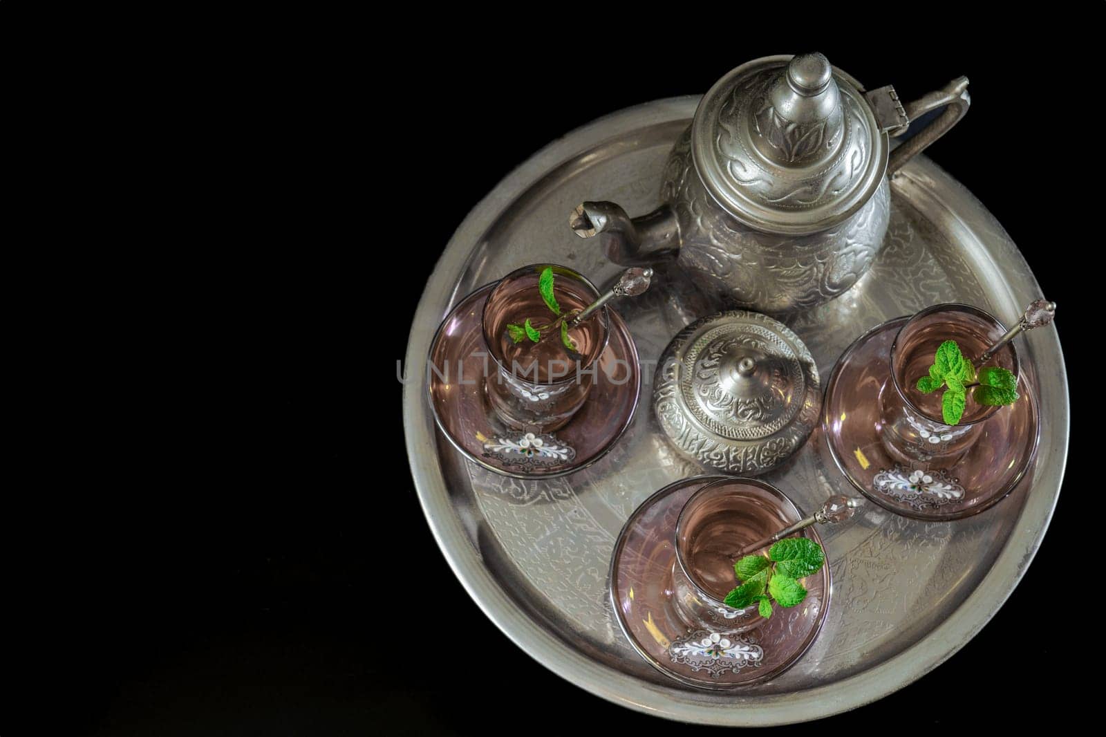 top view of a traditional Moorish mint tea service by joseantona