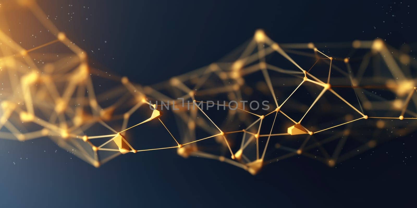3D network connections with plexus design blue and gold color background wallpaper. Generative AI image weber.