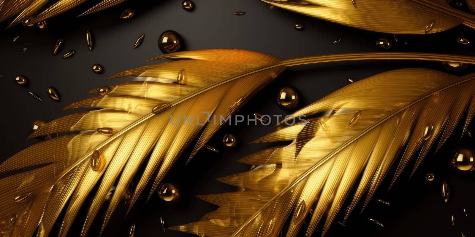 Dark Gold palm leaves dramatic photo effect background, realism, realistic, hyper realistic. Generative AI image weber.