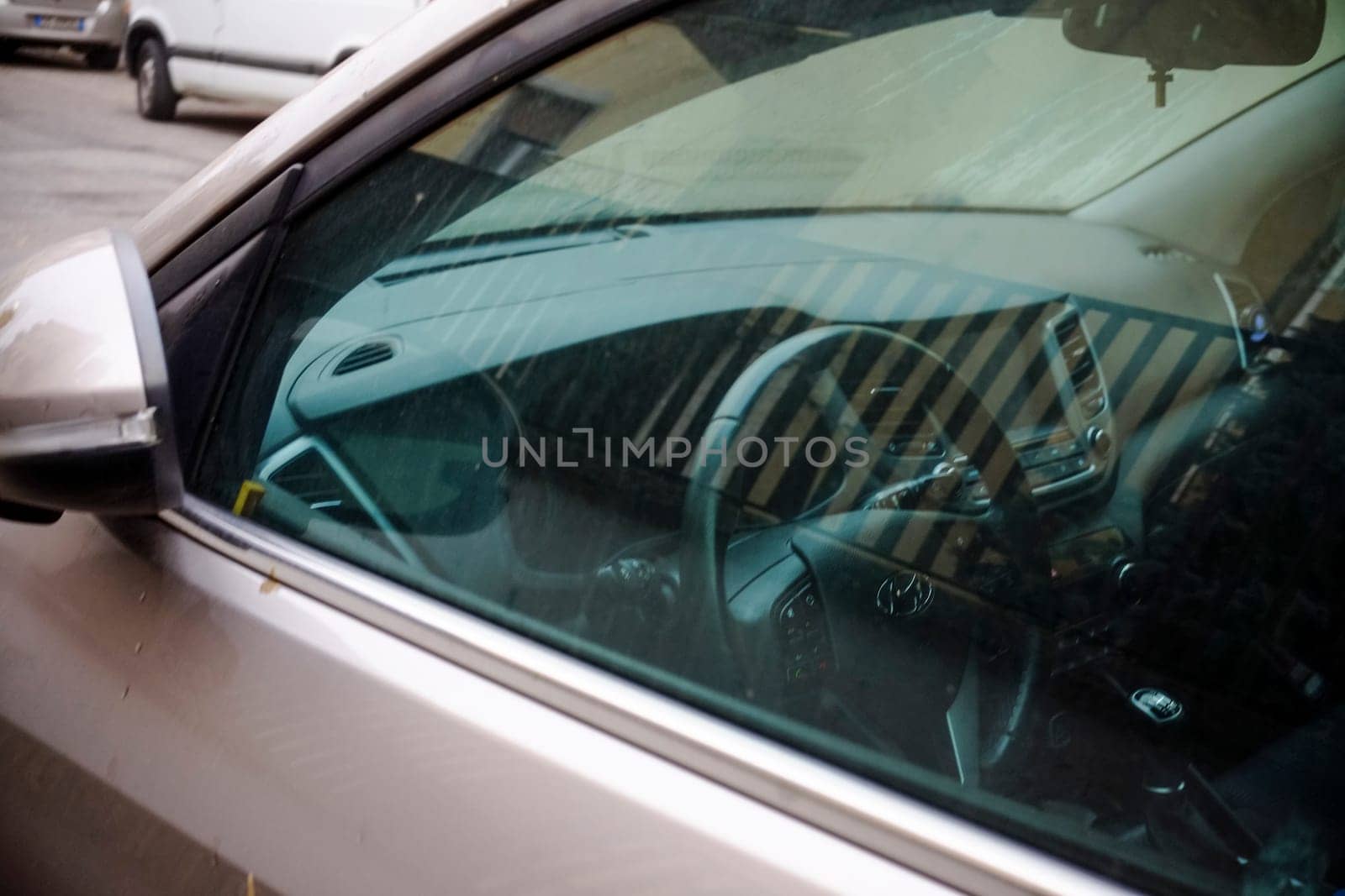 Cremona, Itally - October 6th 2024 View from inside a hyundai tucson suv showing the steering wheel and dashboard through the car window