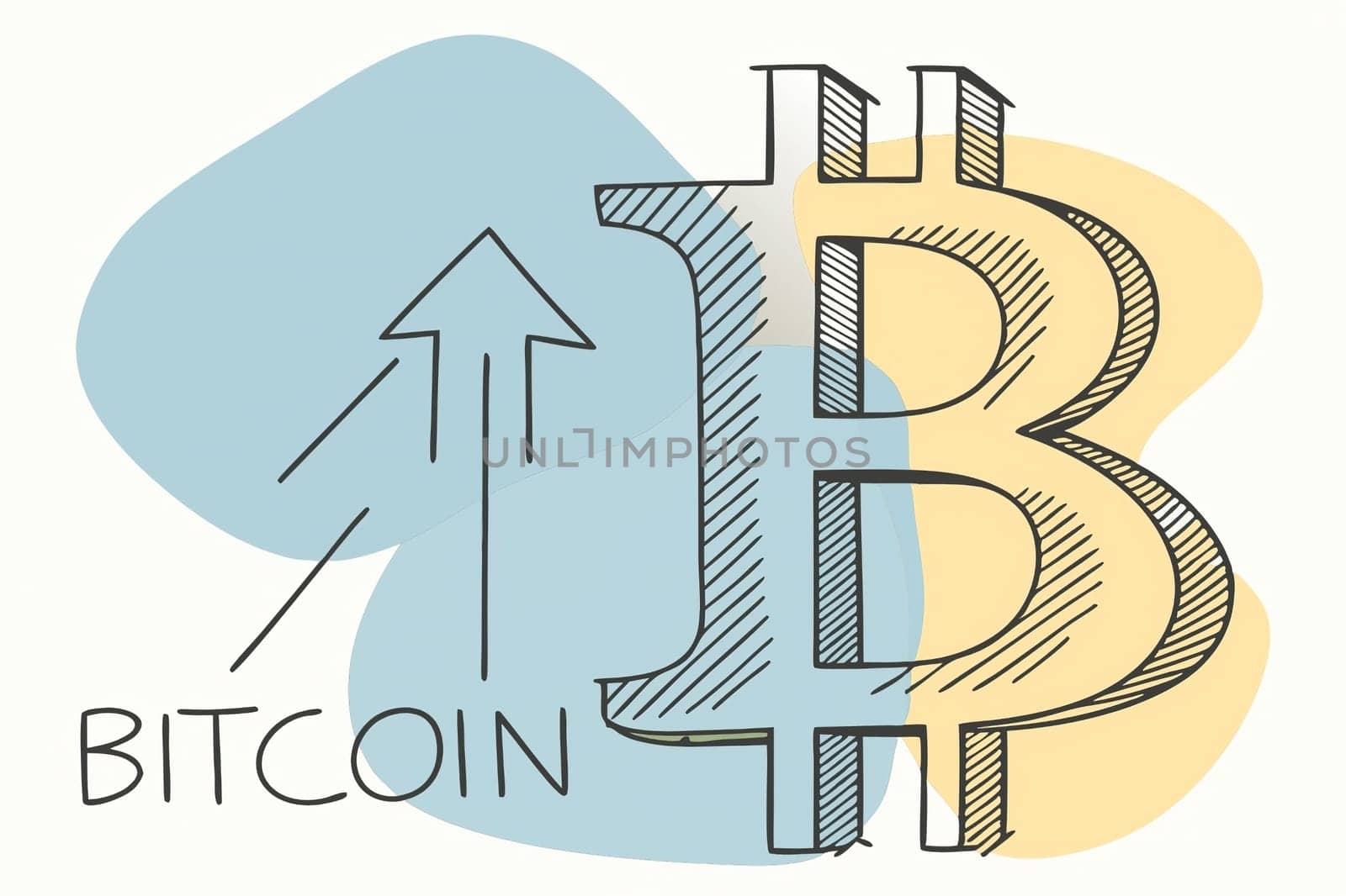 Bitcoin on the Rise.A Bitcoin symbol with two red arrows pointing upwards, suggesting an upward trend in the value of Bitcoin.