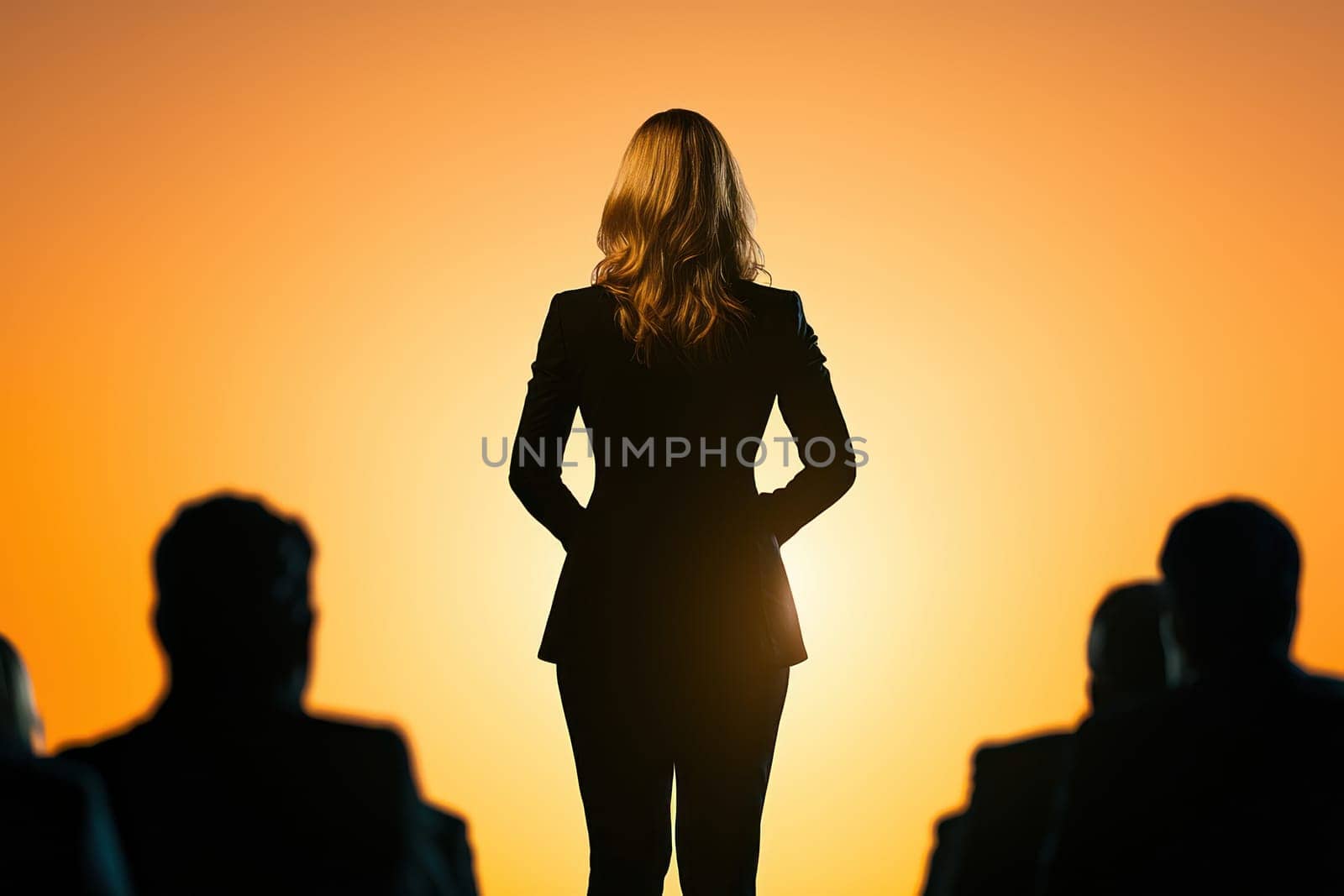 A Confident businesswoman leading team meeting, inspiring her colleagues