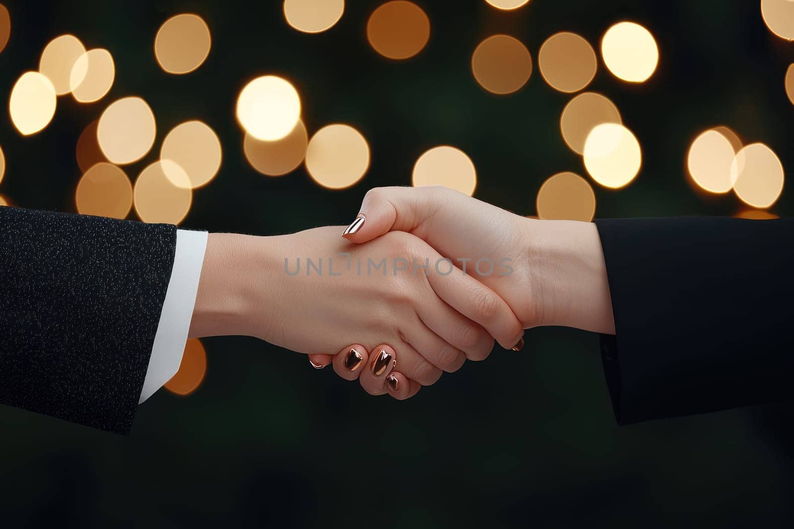 An Elegant businesswomen exchanging New Year wishes with handshake, celebrating success and connection