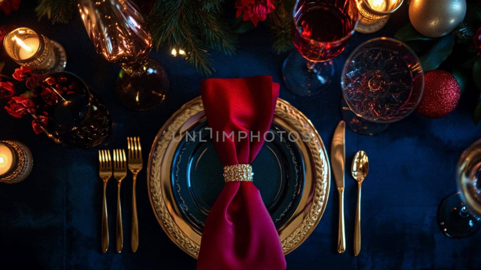 Christmas tablescape decoration, formal family dinner holiday celebration, luxury table setting decor, English country and home style idea