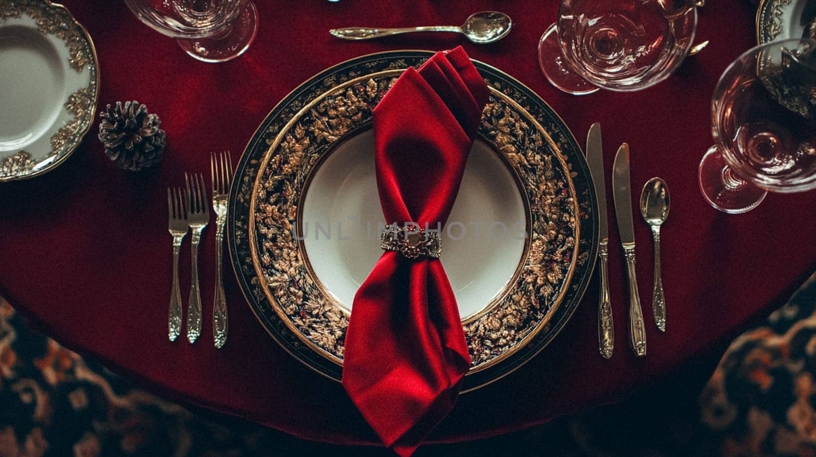 Christmas tablescape decoration, formal family dinner holiday celebration, luxury table setting decor, English country and home style idea