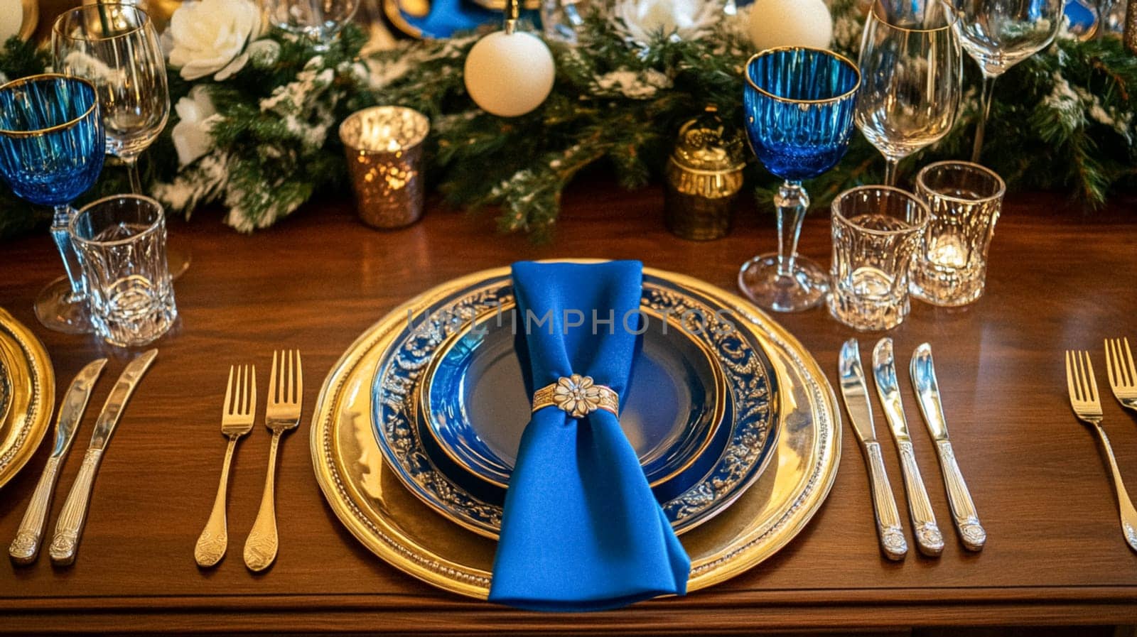Christmas tablescape decoration, formal family dinner holiday celebration, luxury table setting decor, English country and home style idea