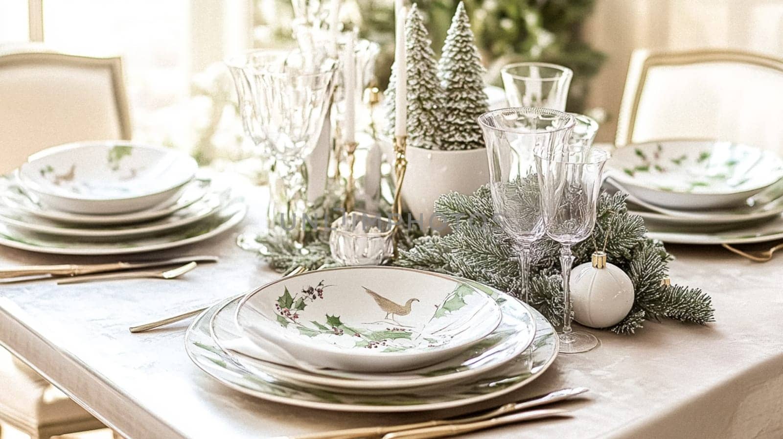 Christmas tablescape decoration, formal family dinner holiday celebration, luxury table setting decor, English country and home style idea