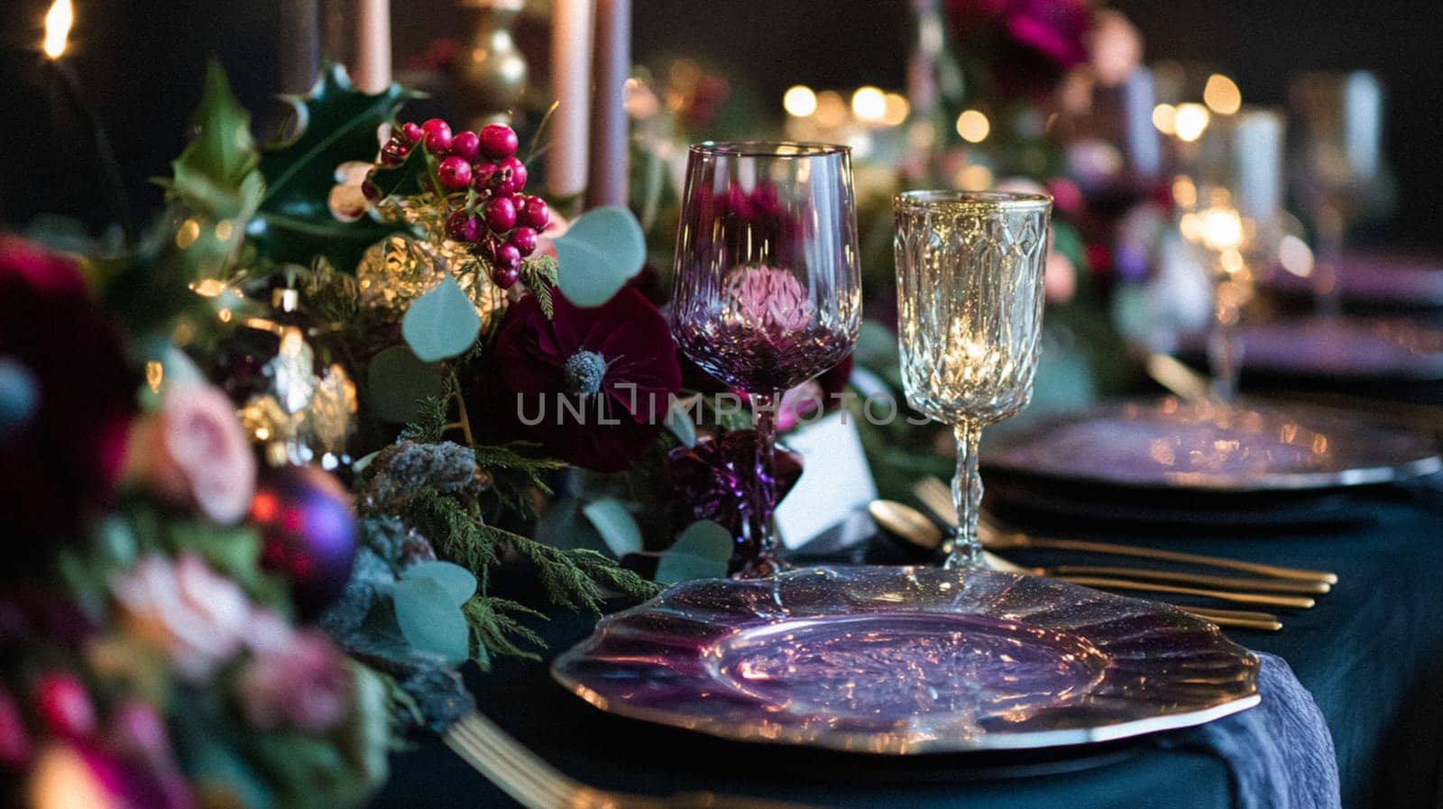 Christmas tablescape decoration, formal family dinner holiday celebration, luxury table setting decor, English country and home style idea