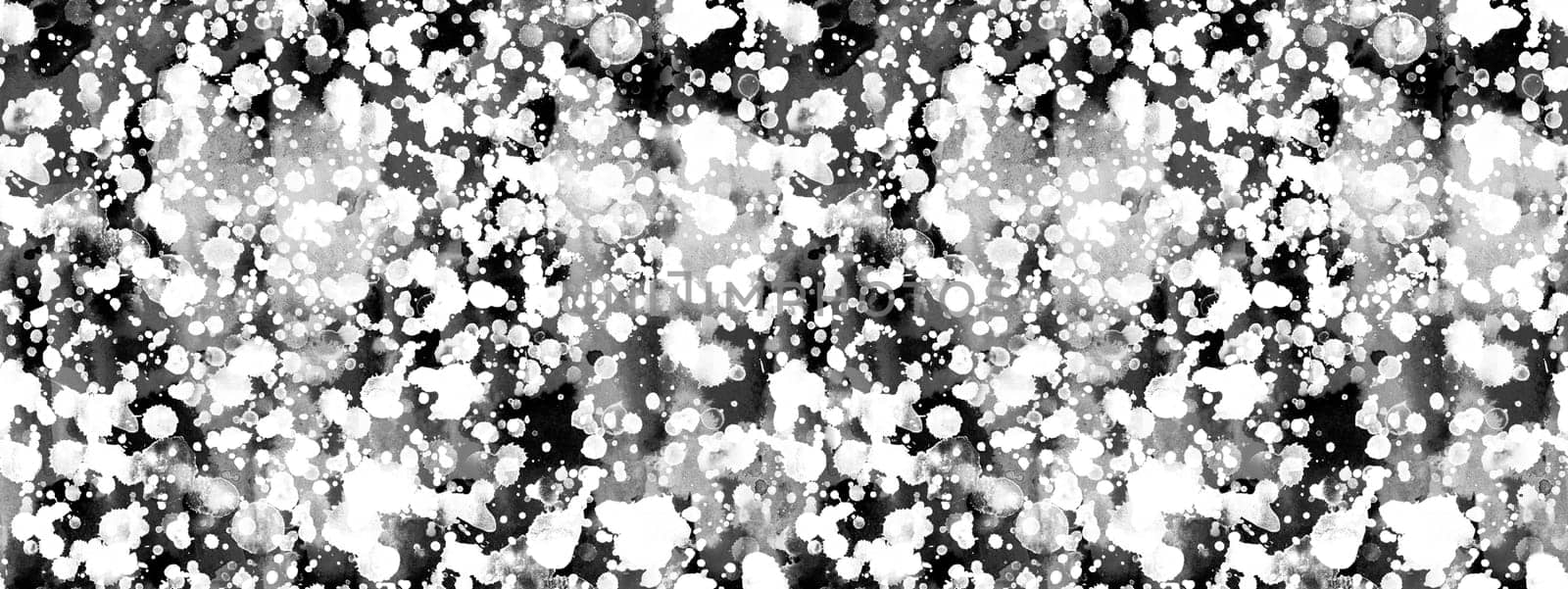 Seamless black and white pattern with abstract creative blots and splashes painted with gouache for paint box design