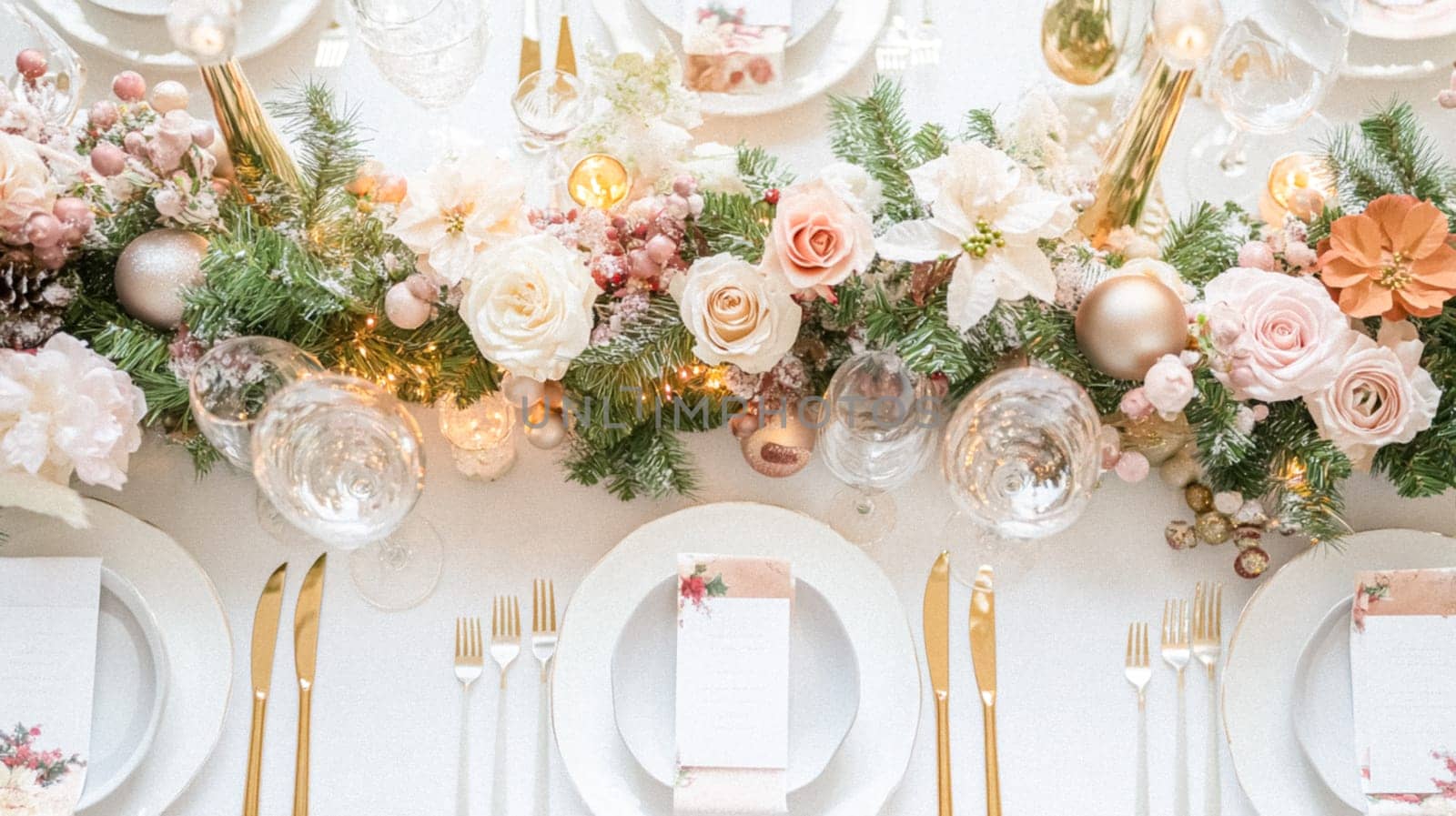 Christmas tablescape decoration, formal family dinner holiday celebration, luxury table setting decor, English country and home style idea