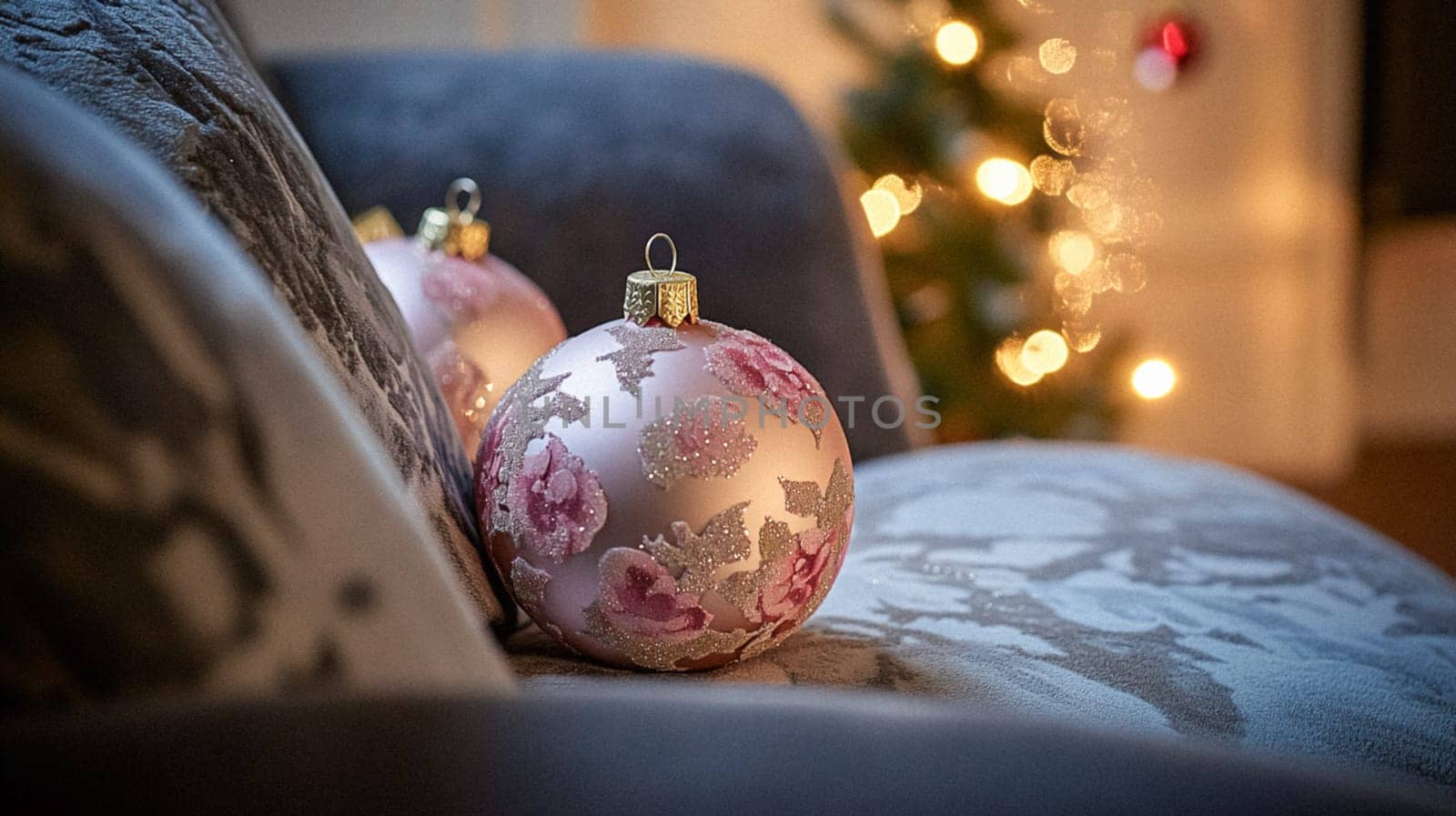 Christmas, holiday decor and country cottage style, cosy atmosphere, decorated Christmas tree in the English countryside house living room with fireplace, interior decoration idea