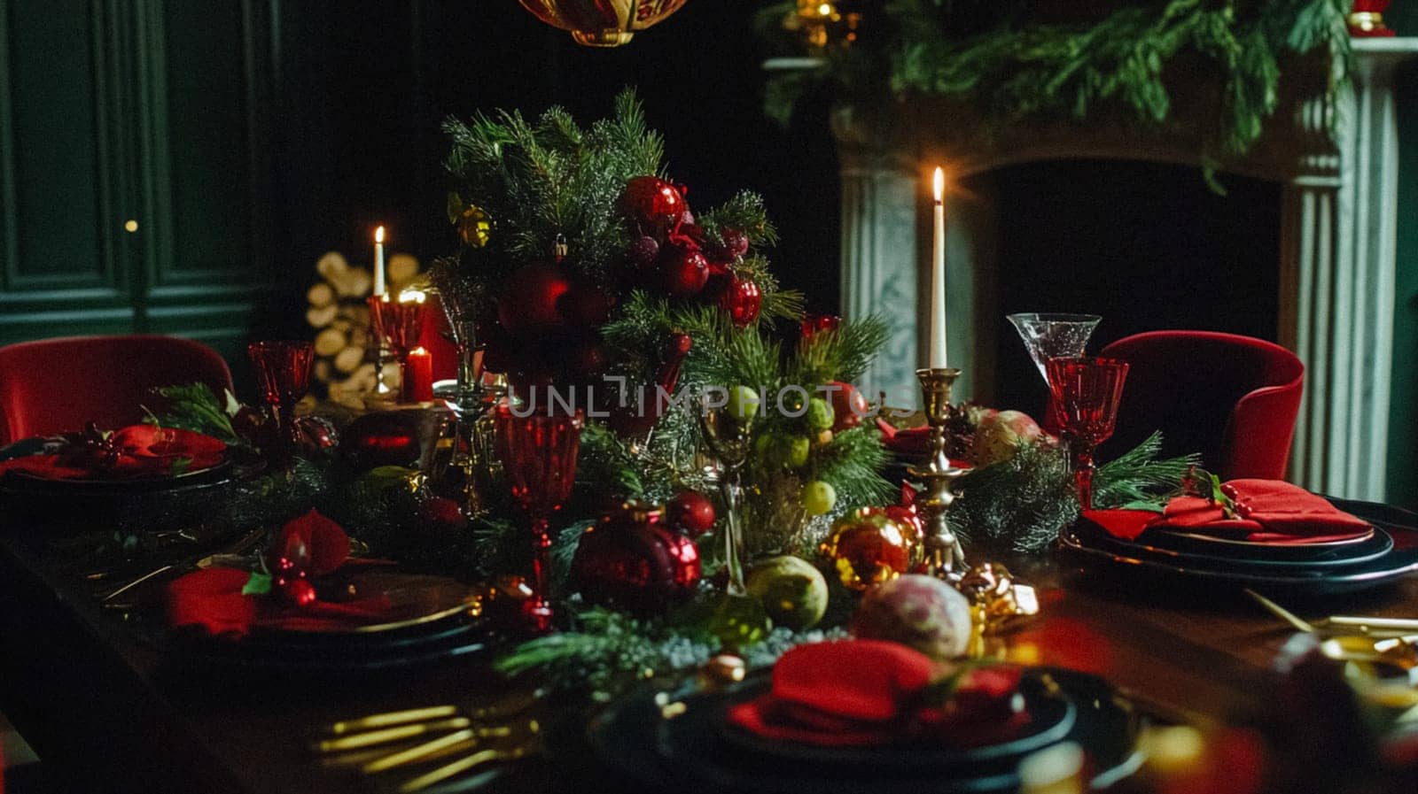 Christmas tablescape decoration, formal family dinner holiday celebration, luxury table setting decor, English country and home style idea