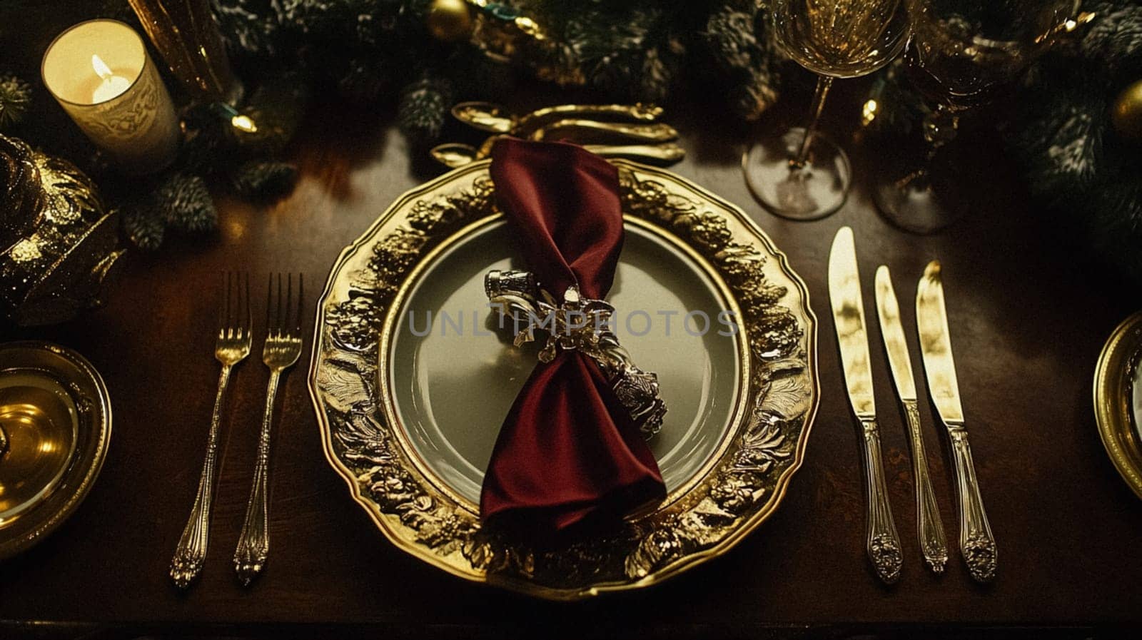 Christmas tablescape decoration, formal family dinner holiday celebration, luxury table setting decor, English country and home style idea