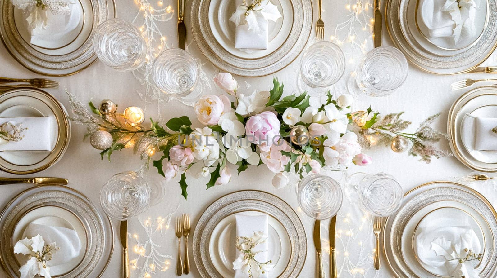 Christmas tablescape decoration, formal family dinner holiday celebration, luxury table setting decor, English country and home style idea