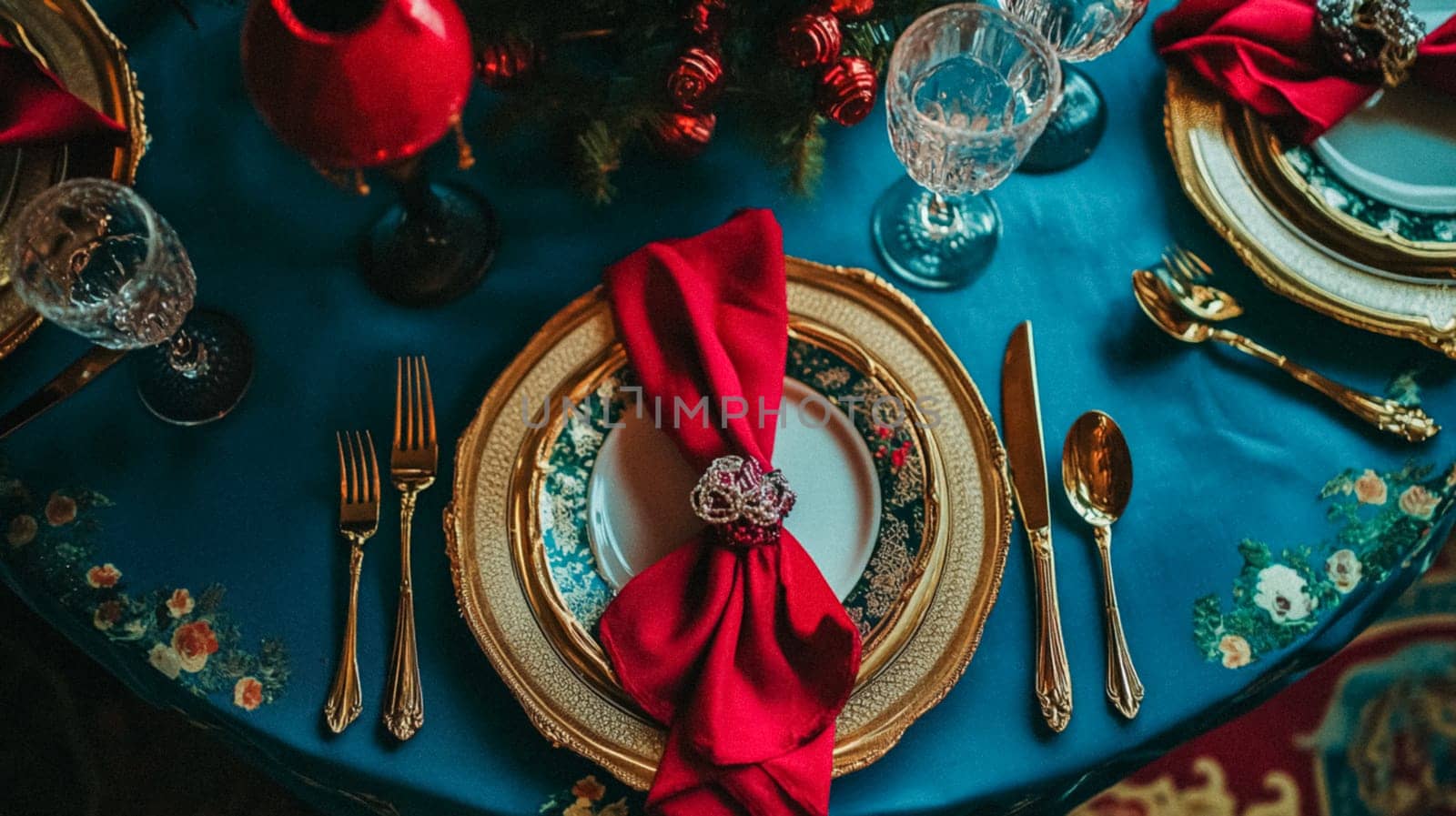 Christmas tablescape decoration, formal family dinner holiday celebration, luxury table setting decor, English country and home style idea