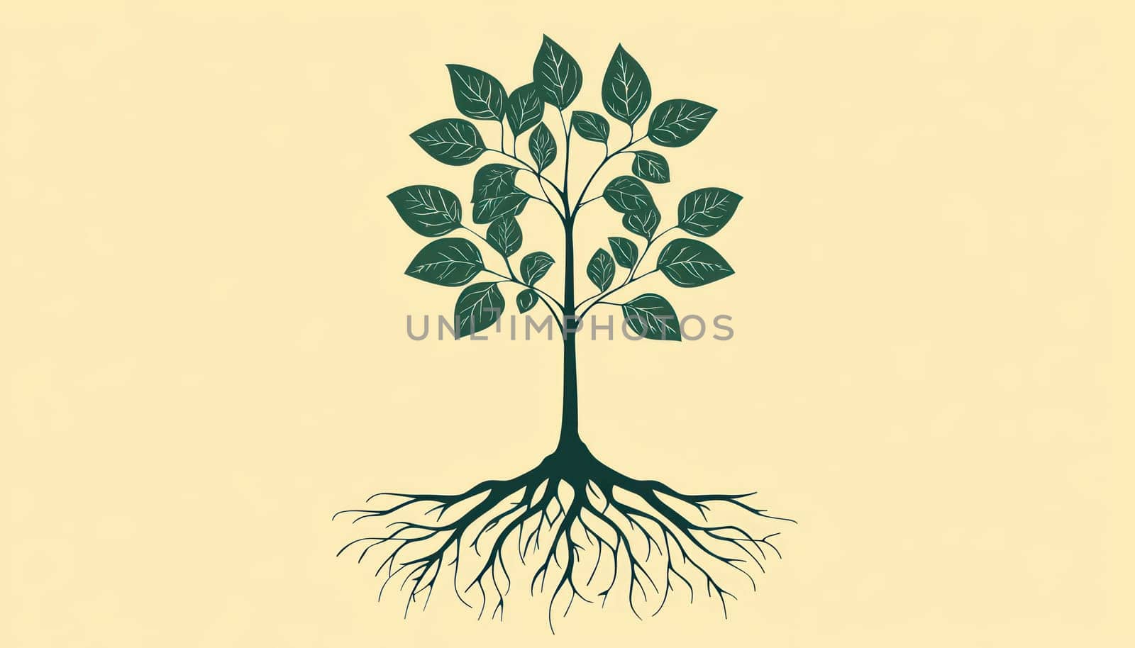 A stylized image of growing plant with roots, symbolizing life and growth