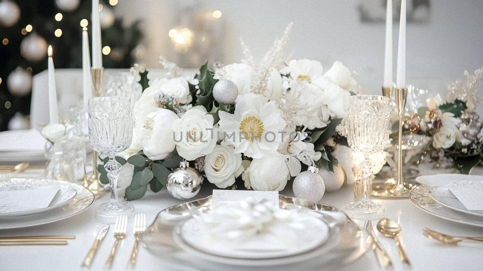 Christmas tablescape decoration, formal family dinner holiday celebration, luxury table setting decor, English country and home style idea