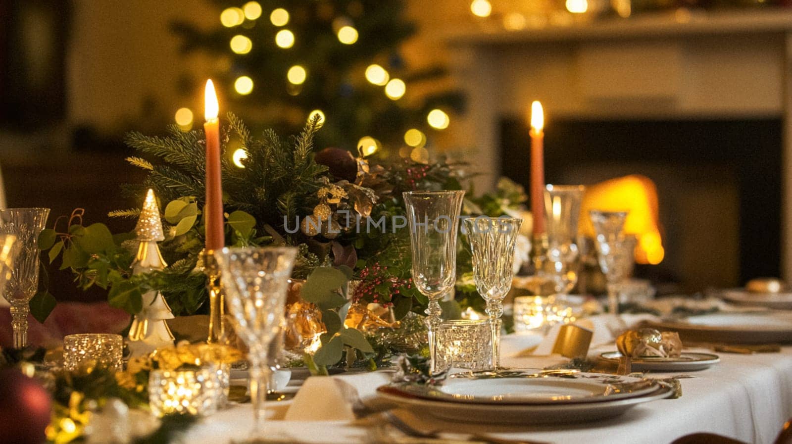Christmas tablescape decoration, formal family dinner holiday celebration, luxury table setting decor, English country and home style idea
