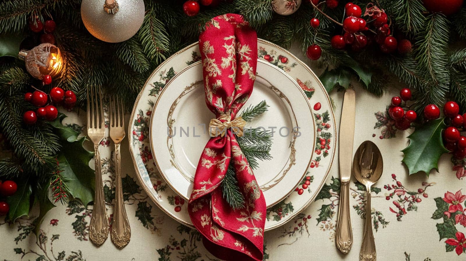 Christmas tablescape decoration, formal family dinner holiday celebration, luxury table setting decor, English country and home style idea