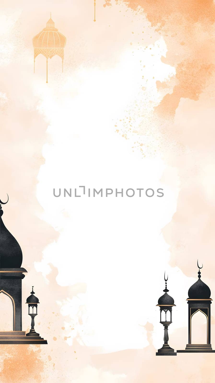 An artistic depiction of domes and lanterns against a soft background.