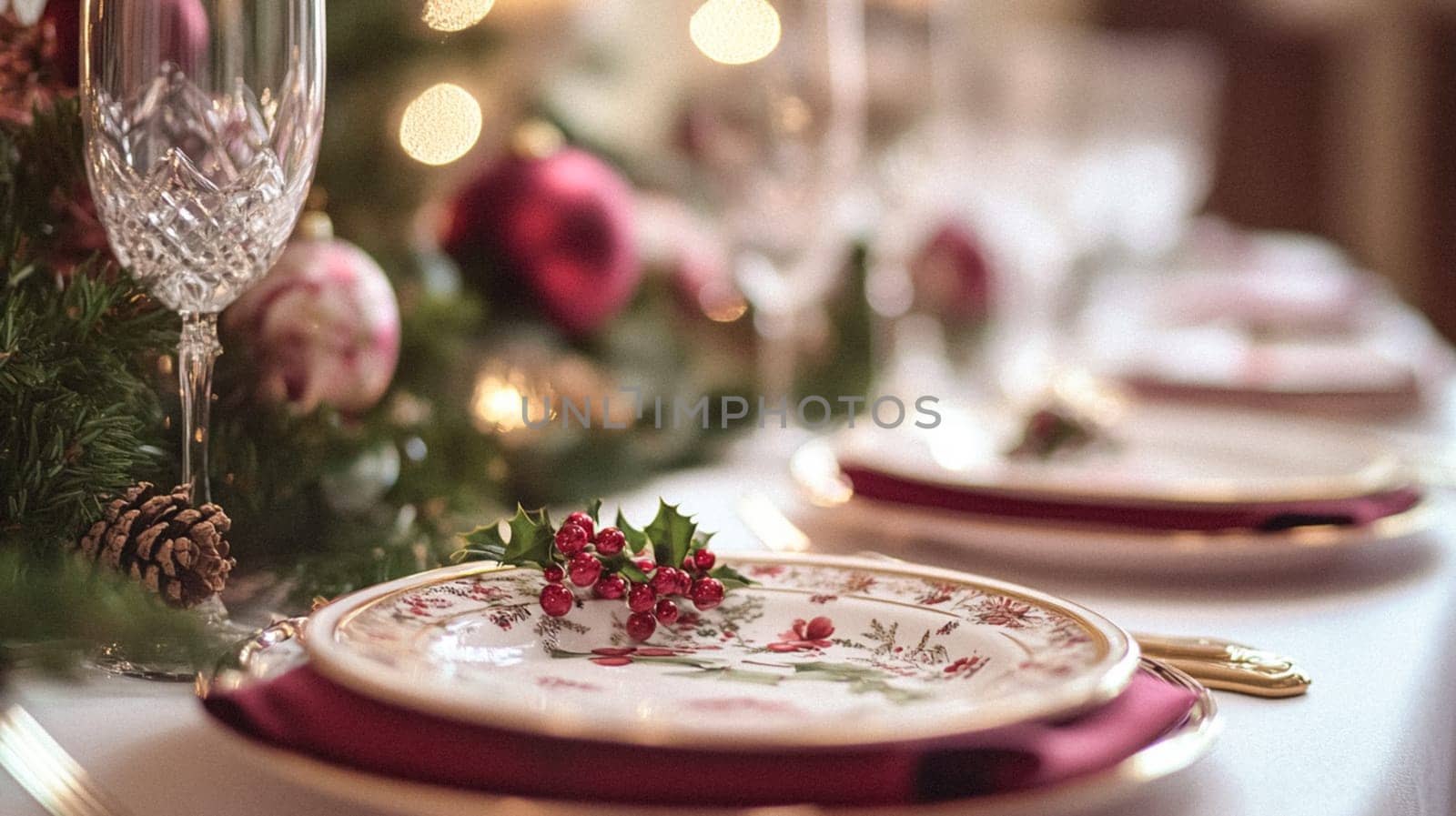 Christmas tablescape decoration, formal family dinner holiday celebration, luxury table setting decor, English country and home style idea